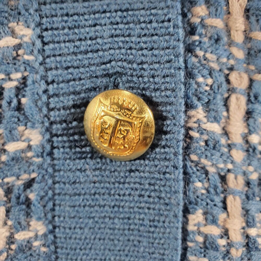 Talbots 100% Merino Wool Longline Cardigan S Small Blue Gold Buttons Plaid Soft - Picture 7 of 10